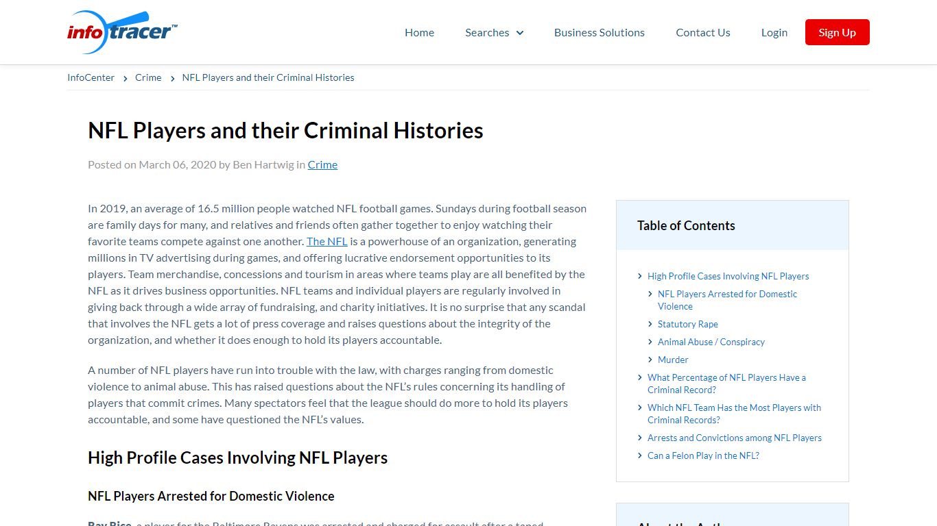 NFL Players with Criminal Records - InfoCenter - Infotracer.com
