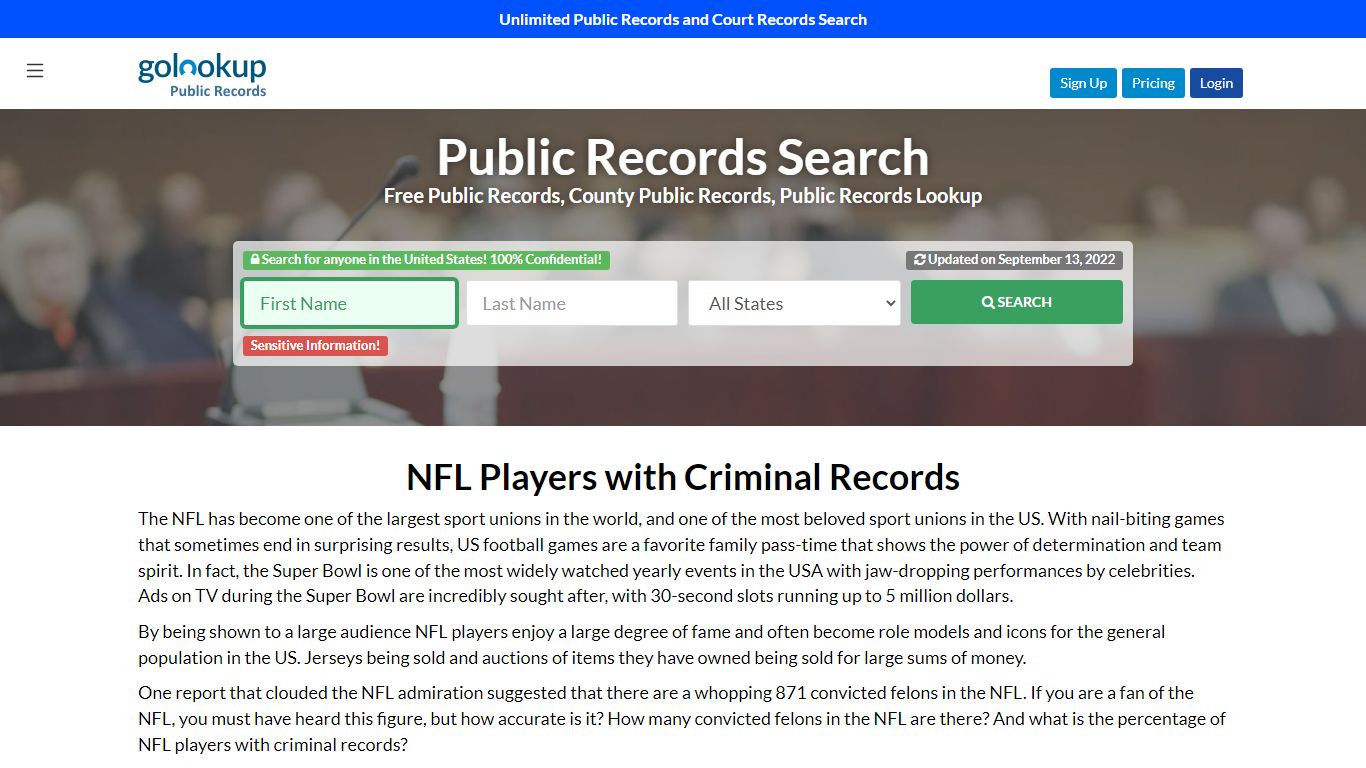 Percentage of NFL Players with Criminal Records - GoLookUp